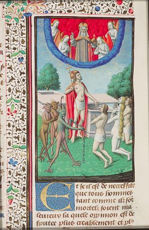 God the Father with angels, Christ, souls and devils: the man Christ (Word incarnate) is the Mediator between God and men