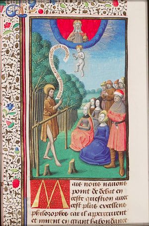 St. John the Baptist preaching; God the Father and the Christ-child