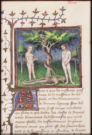 The fall of man: Adam and Eve eat from the Tree of Knowledge of Good and Evil