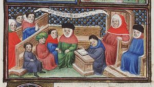 Group of philosophers and theologians discussing