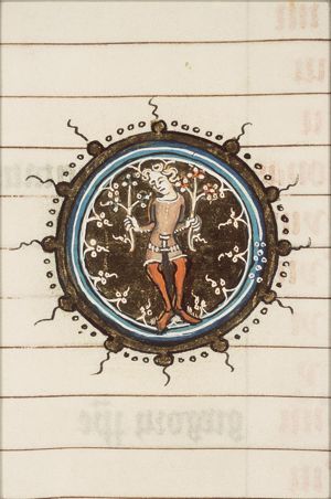 April: man holding flowers in each hand