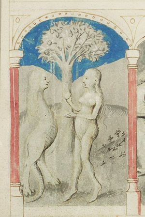 Eve receiving the fruit from the serpent (1st of 3)