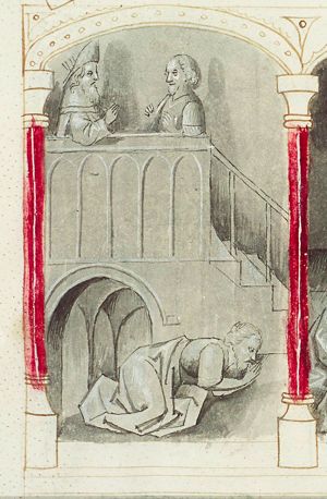 David rebuked by Nathan; David repentant lies on the ground praying (1st of 3)