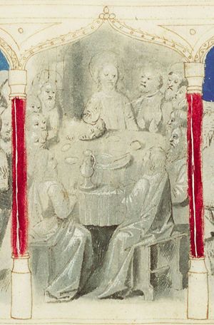 Last Supper: Christ and the apostles at table (2nd of 3)