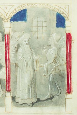 Daniel discussing with Arioch, the captain of King Nebuchadnezzar's guard, who had been sent to kill Daniel and his friends (3rd of 3)