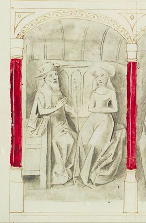 Bathsheba enthroned at Solomon's right hand (actually his left) (1st of 3)