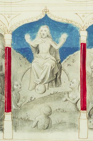 The Last Judgement: Christ on a rainbow raises the dead (2nd of 3)
