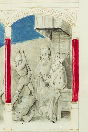 The Amalekite messenger who brought David the message of Saul's death is put to death by one of David's soldiers (3rd of 3)