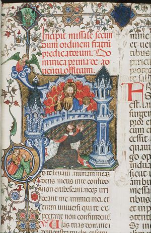 David adoring God; with male donor and saint