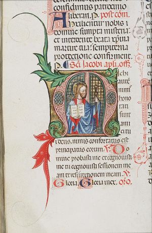 St. James the Great holding an open book and a staff