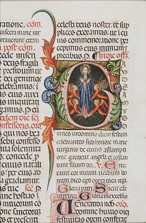 The Assumption: Mary is lifted up to heaven by angels