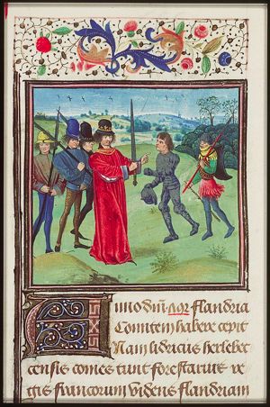 Institution of Baldwin I 'Bras de Fer', the first count of Flanders by Charles the Bald, the Frankish king