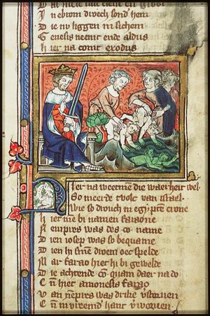 Pharaoh decrees the drowning of every new male offspring among the Israelites
