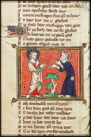 Moses communicates with God on Mount Sinai