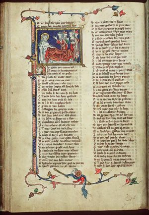 Moses on his deathbed speaking to four Israelites