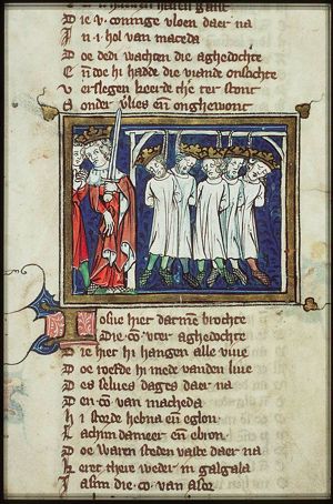 Joshua orders the death of the five Amorite kings and their bodies are hanged as a display