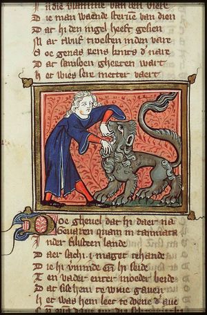 Samson kills the lion with his bare hands