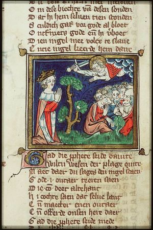 David sees the avenging angel punishing the people with the plague