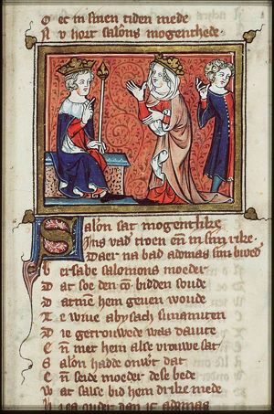 Bathsheba comes to Solomon, enthroned
