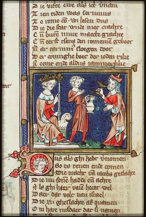 Nebuchadnezzar has Zedechias drink from the sacred vessels of the temple