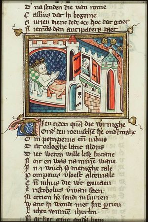 Julius Caesar having a prophetic dream; three suns rising in the east