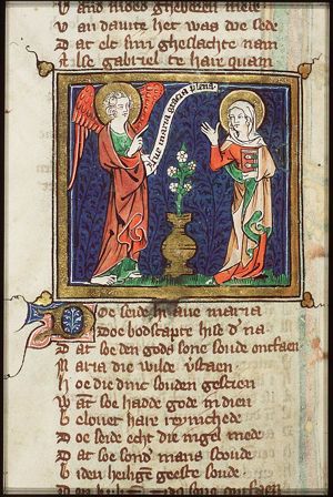The Annunciation: Gabriel announces Christ's birth to Mary