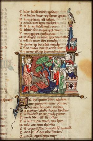The Entry into Jerusalem: Christ enters the city-gate on an ass