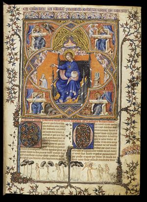 God the Father enthroned, surrounded by angels and the four evangelists with their symbols