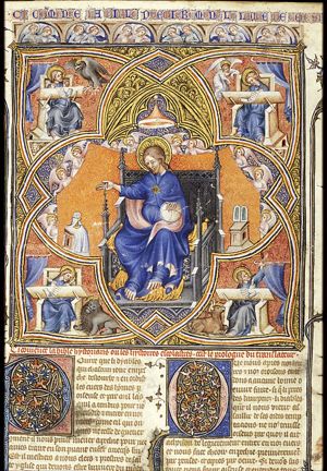 God the Father enthroned, surrounded by angels and the four evangelists with their symbols