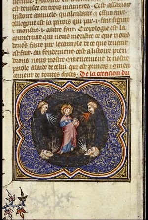 God the Father in the darkness, surrounded by the winds