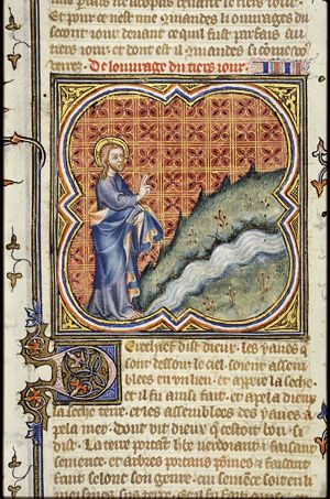 The Creation: division of sea and earth; creation of trees and plants