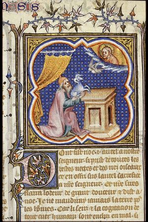 Noah's sacrifice; he offers a lamb