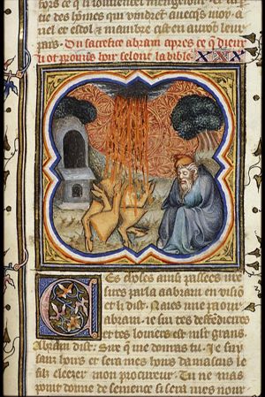 God's convenant with Abraham: Abraham's vision of a smoking furnace and God, as a column of fire, going through his sacrifice