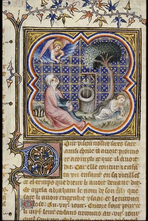 An angel meets Hagar and Ishmael at the well