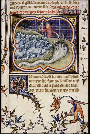 Jacob puts peeled rods in the animal's drinking-troughs to make the beasts bear spotted young
