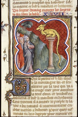 The Israelites are cured of snake-bites by looking at the Brazen Serpent