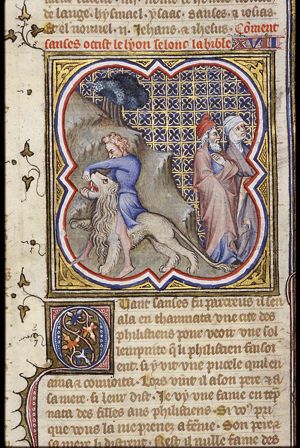 Samson kills the lion with his bare hands