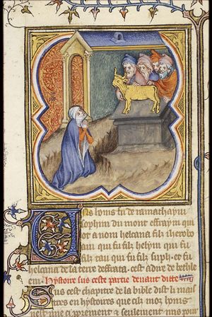 Hannah's prayer in the temple of Shiloh; statue of a calf, priests