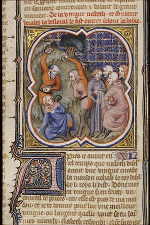 Naboth's vineyard: Naboth is stoned to death