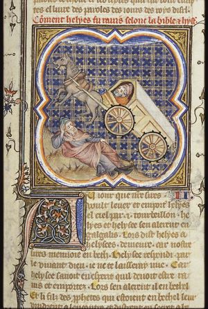 Elisha sees Elijah taken up to heaven in a chariot