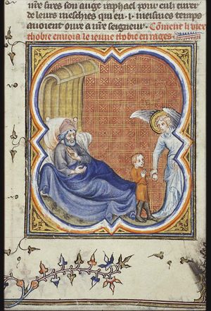 Tobias and the angel Raphael taking leave of Tobit