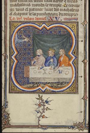 During Belshazzar's banquet a hand appears and writes on the wall (MENE, MENE, TEKEL and PARSIN (UPHARSIN))