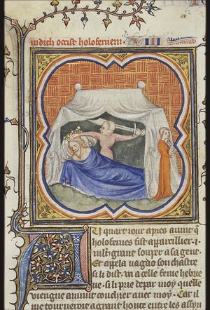Holofernes beheaded by Judith with his own sword; the maidservant keeping watch