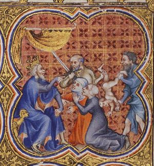A wise man (Solomon) instructs the sons to shoot at their father's corpse