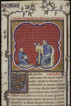 A man (Solomon) instructing a child
