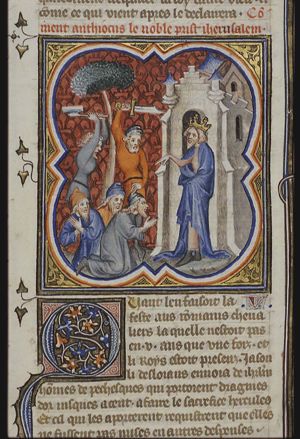 After their charge against Menelaus, the ambassadors of the High Court are sentenced to death by Antiochus IV Epiphanes