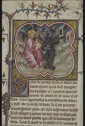 Temptations of Christ in the desert by Satan: 'command these stones to become loaves of bread'