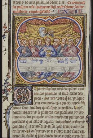 Meal in Bethany; Christ's head is annointed by Mary (Magdalene)