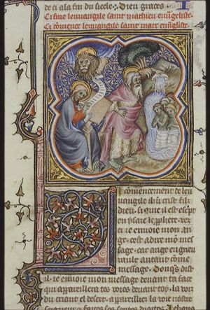 St. Mark writing, with his symbol the lion; St. John the Baptist