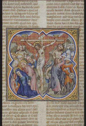 The Crucifixion, with Mary, St. John, Stephaton and Longinus, and soldiers